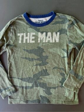 J.Crew Crewcuts Boys Camo Long Sleeve T-Shirt Size 10 "The Man" Graphic Tee
